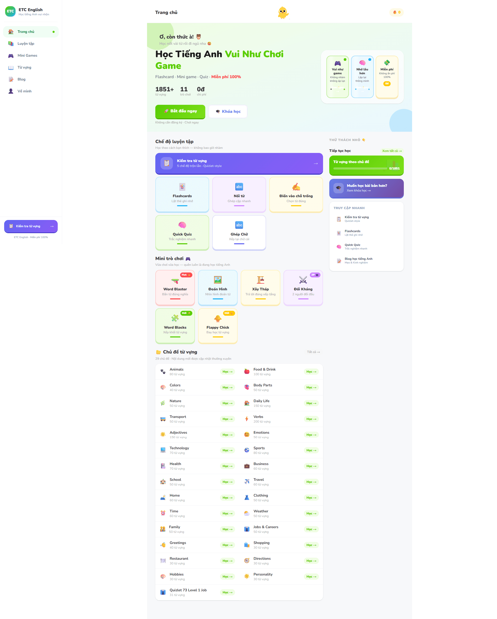 Giao diện trang chủ ETC English cũ